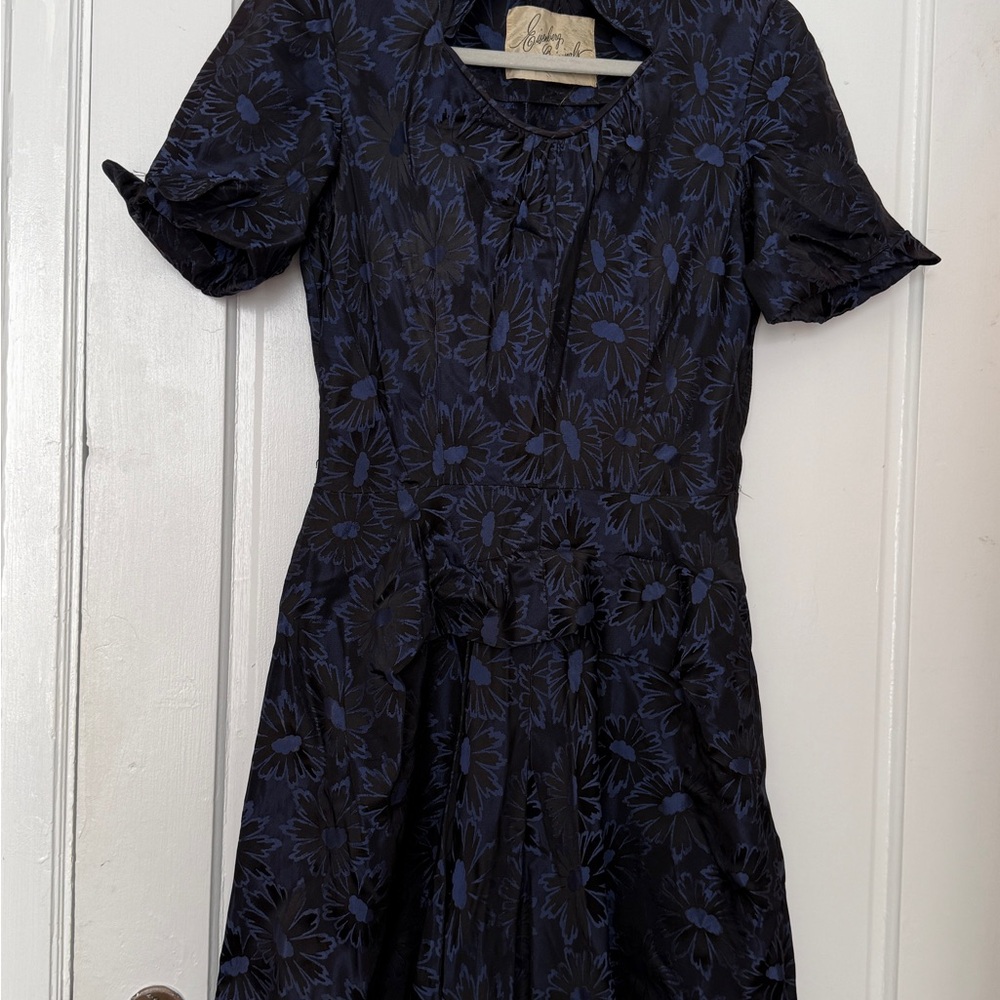Vintage Eisenberg Elegant Black and Blue Floral Midi Dress - Picture 2 of 11